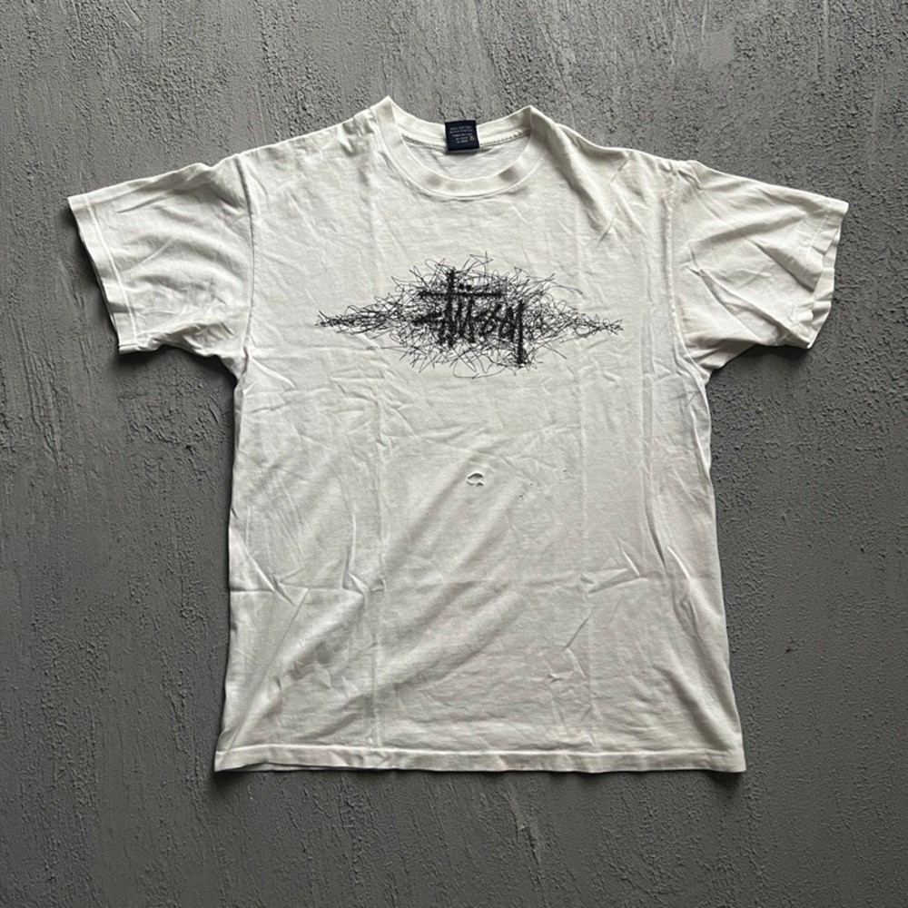 Vintage Stussy Shirt Size Large White 1990s Scribble USA Streetwear